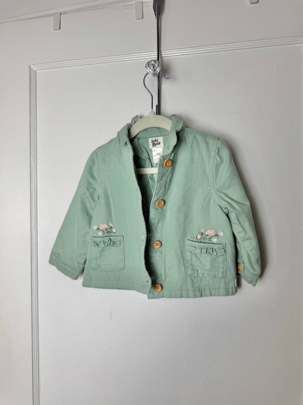 Baby B'gosh Green Flower Embroidered Chore Lightweight Jacket Size 18 MOS